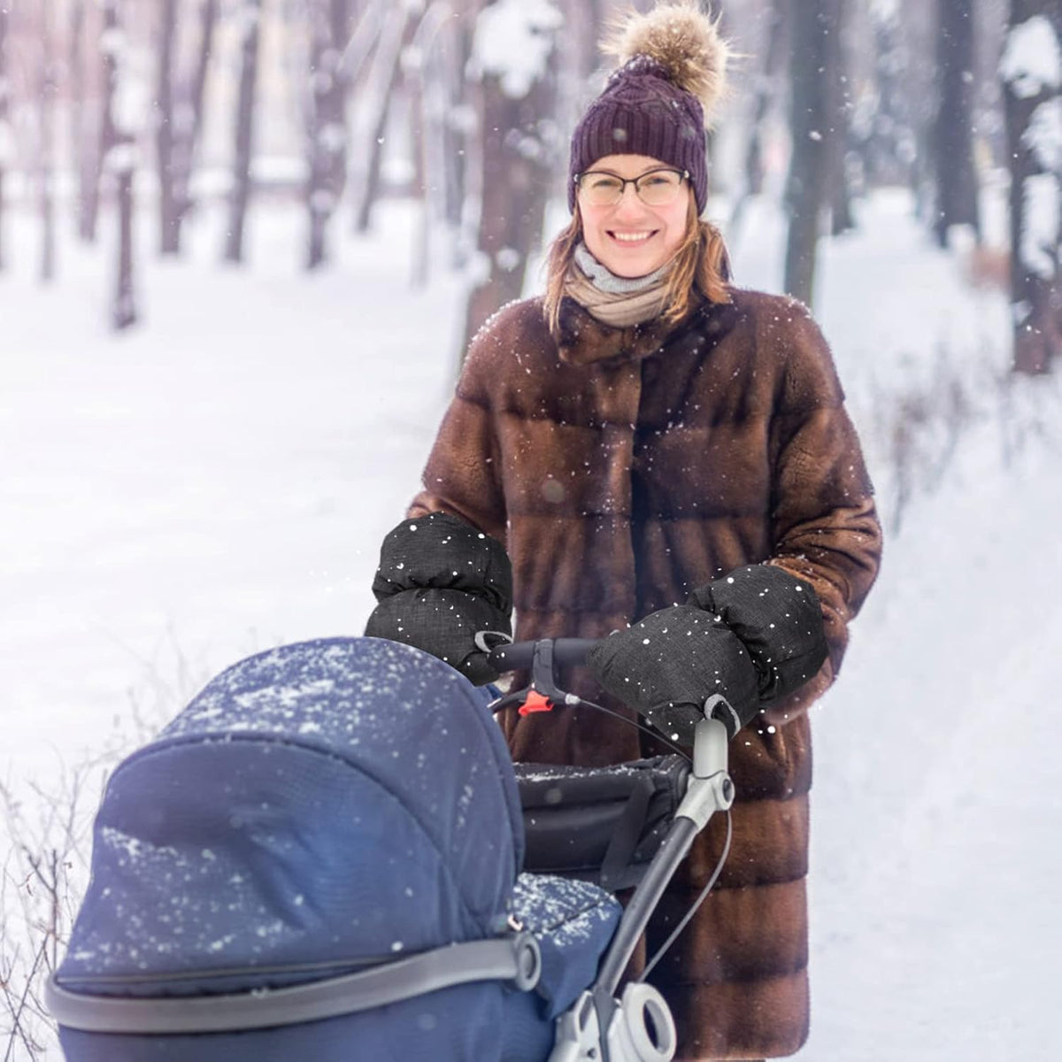 1pair Stroller Gloves Warm Fleece Hand Muffs for Parents Fit for Strollers Shopping Carts for Cold Weather Use