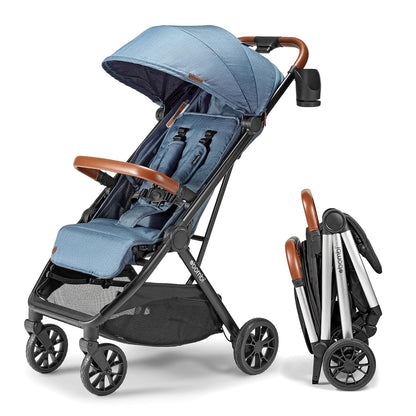 Bombi Bēbee V2 Lightweight Baby Stroller - Premium Vegan Leather, One-Hand Fold, Infinite Recline, Aircraft-Grade Aluminum Frame, XXL Canopy, and Ample Storage Umbrella Stroller - Hunter Green
