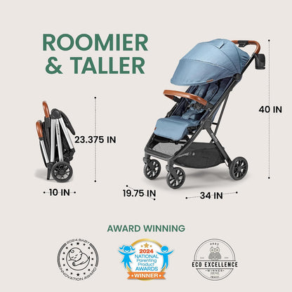Bombi Bēbee V2 Lightweight Baby Stroller - Premium Vegan Leather, One-Hand Fold, Infinite Recline, Aircraft-Grade Aluminum Frame, XXL Canopy, and Ample Storage Umbrella Stroller - Hunter Green