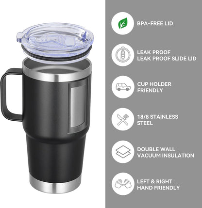 20 oz Tumbler with Handle Lid and Straw, Stainless Steel Insulated Travel Coffee Mug Spill Proof Double Wall Metal Tumbler Cup Keeps Drink Hot and Cold, Navy Blue 1 Pack