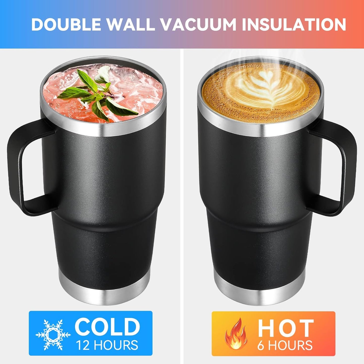20 oz Tumbler with Handle Lid and Straw, Stainless Steel Insulated Travel Coffee Mug Spill Proof Double Wall Metal Tumbler Cup Keeps Drink Hot and Cold, Navy Blue 1 Pack