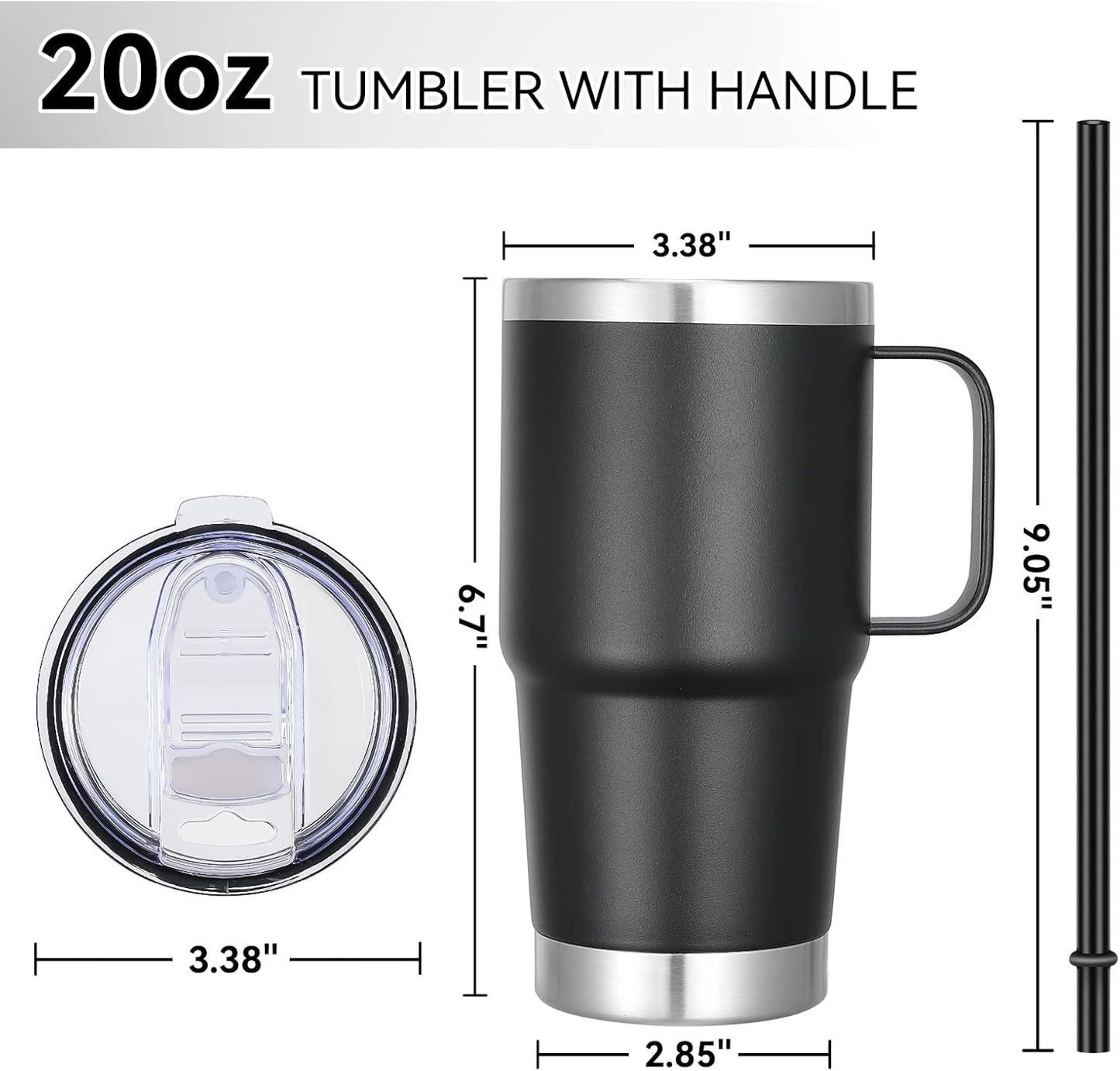 20 oz Tumbler with Handle Lid and Straw, Stainless Steel Insulated Travel Coffee Mug Spill Proof Double Wall Metal Tumbler Cup Keeps Drink Hot and Cold, Navy Blue 1 Pack