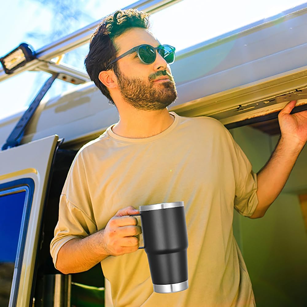 20 oz Tumbler with Handle Lid and Straw, Stainless Steel Insulated Travel Coffee Mug Spill Proof Double Wall Metal Tumbler Cup Keeps Drink Hot and Cold, Navy Blue 1 Pack