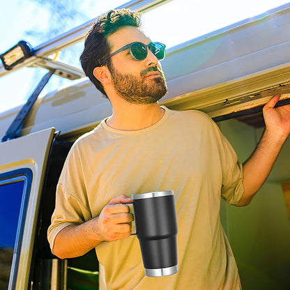 20 oz Tumbler with Handle Lid and Straw, Stainless Steel Insulated Travel Coffee Mug Spill Proof Double Wall Metal Tumbler Cup Keeps Drink Hot and Cold, Navy Blue 1 Pack