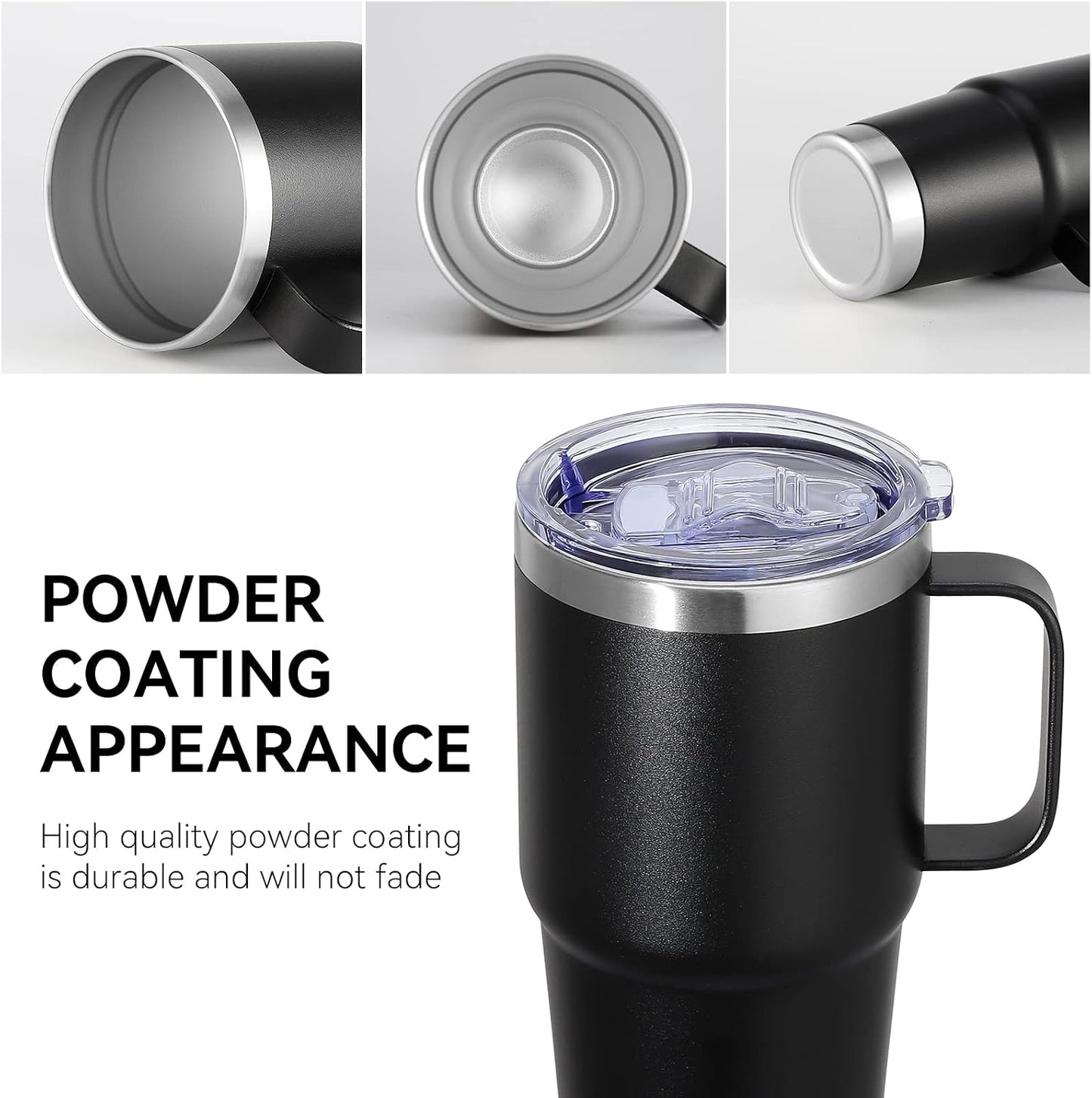 20 oz Tumbler with Handle Lid and Straw, Stainless Steel Insulated Travel Coffee Mug Spill Proof Double Wall Metal Tumbler Cup Keeps Drink Hot and Cold, Navy Blue 1 Pack