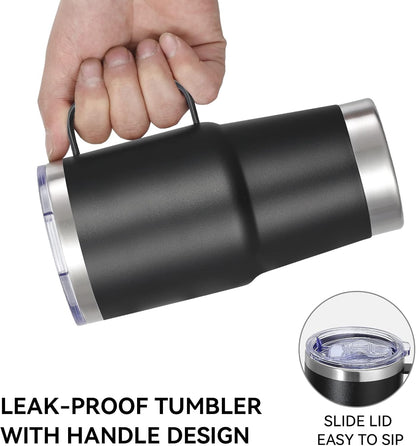 20 oz Tumbler with Handle Lid and Straw, Stainless Steel Insulated Travel Coffee Mug Spill Proof Double Wall Metal Tumbler Cup Keeps Drink Hot and Cold, Navy Blue 1 Pack