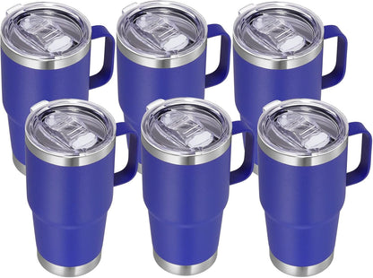 20 oz Tumbler with Handle Lid and Straw, Stainless Steel Insulated Travel Coffee Mug Spill Proof Double Wall Metal Tumbler Cup Keeps Drink Hot and Cold, Navy Blue 1 Pack