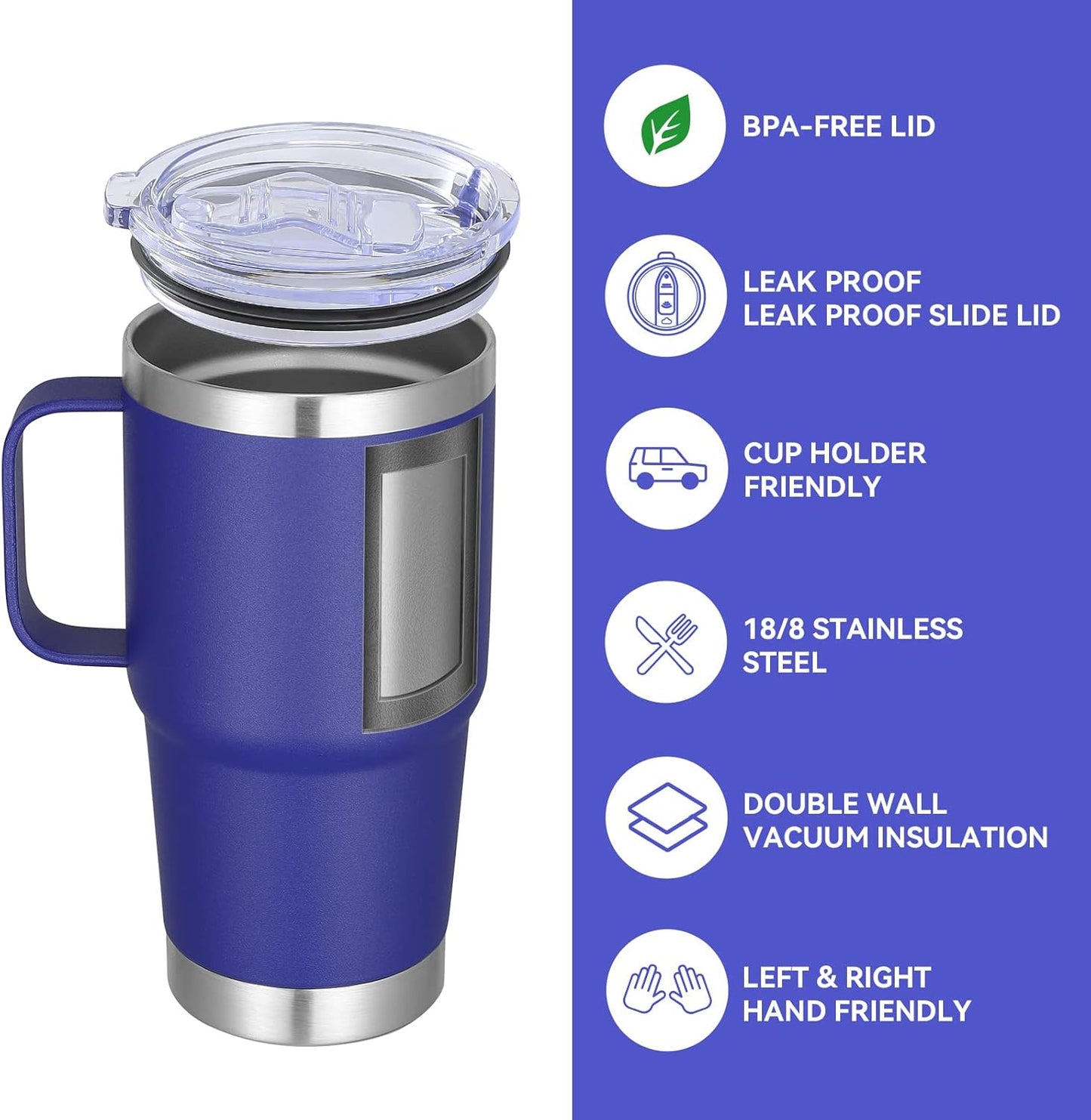 20 oz Tumbler with Handle Lid and Straw, Stainless Steel Insulated Travel Coffee Mug Spill Proof Double Wall Metal Tumbler Cup Keeps Drink Hot and Cold, Navy Blue 1 Pack