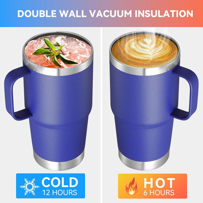 20 oz Tumbler with Handle Lid and Straw, Stainless Steel Insulated Travel Coffee Mug Spill Proof Double Wall Metal Tumbler Cup Keeps Drink Hot and Cold, Navy Blue 1 Pack