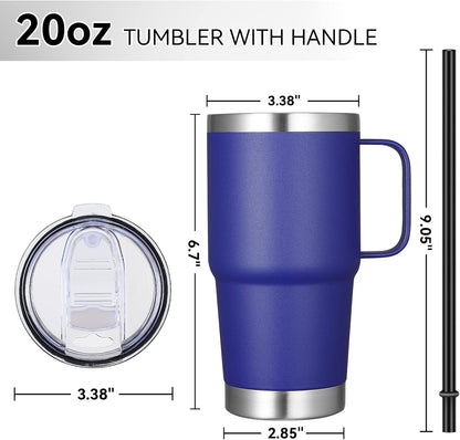 20 oz Tumbler with Handle Lid and Straw, Stainless Steel Insulated Travel Coffee Mug Spill Proof Double Wall Metal Tumbler Cup Keeps Drink Hot and Cold, Navy Blue 1 Pack