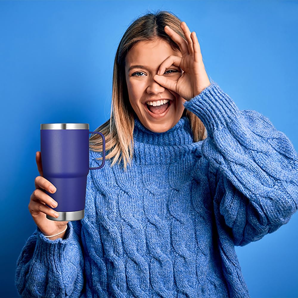 20 oz Tumbler with Handle Lid and Straw, Stainless Steel Insulated Travel Coffee Mug Spill Proof Double Wall Metal Tumbler Cup Keeps Drink Hot and Cold, Navy Blue 1 Pack
