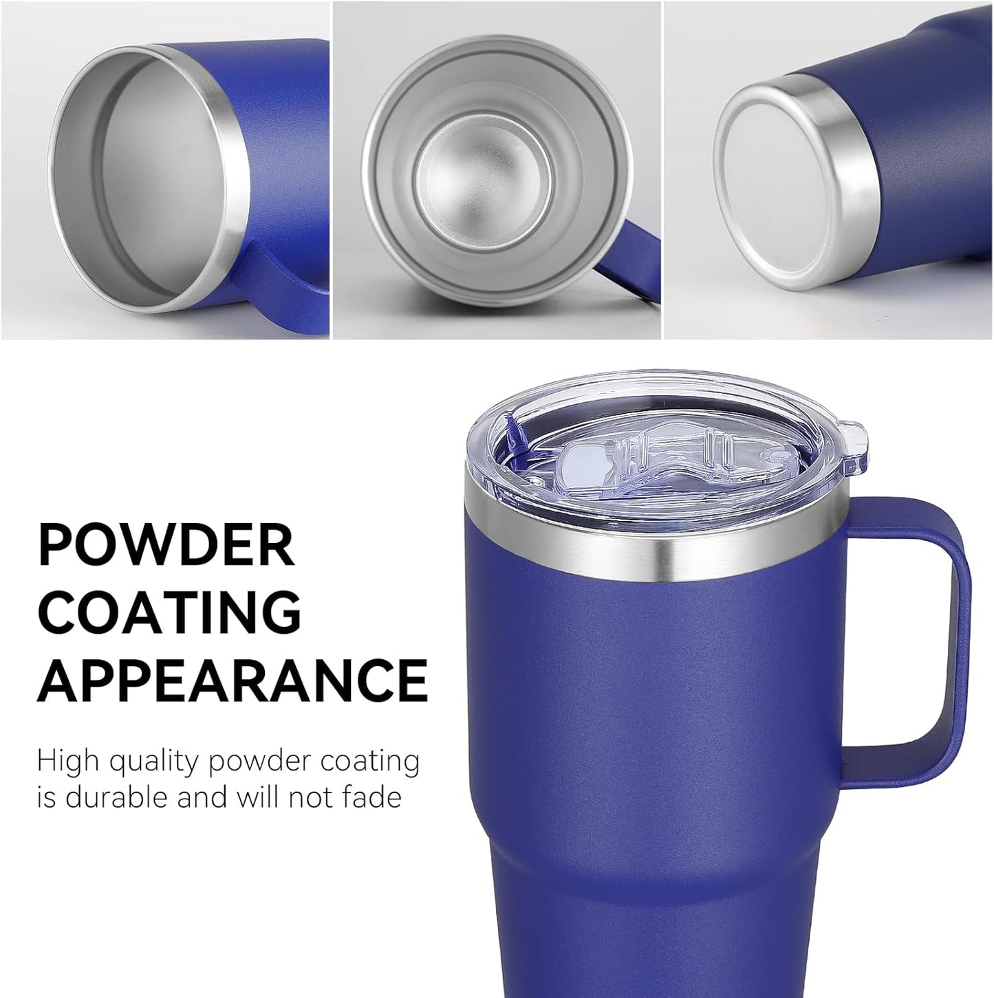 20 oz Tumbler with Handle Lid and Straw, Stainless Steel Insulated Travel Coffee Mug Spill Proof Double Wall Metal Tumbler Cup Keeps Drink Hot and Cold, Navy Blue 1 Pack