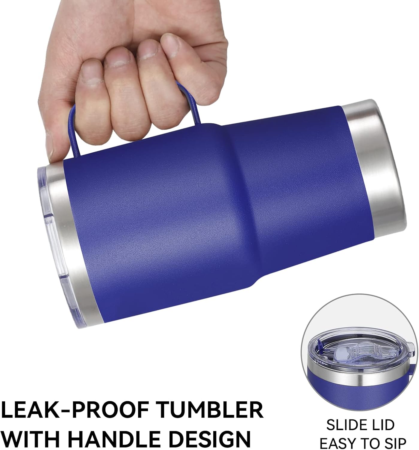 20 oz Tumbler with Handle Lid and Straw, Stainless Steel Insulated Travel Coffee Mug Spill Proof Double Wall Metal Tumbler Cup Keeps Drink Hot and Cold, Navy Blue 1 Pack