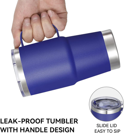 20 oz Tumbler with Handle Lid and Straw, Stainless Steel Insulated Travel Coffee Mug Spill Proof Double Wall Metal Tumbler Cup Keeps Drink Hot and Cold, Navy Blue 1 Pack