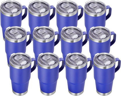 20 oz Tumbler with Handle Lid and Straw, Stainless Steel Insulated Travel Coffee Mug Spill Proof Double Wall Metal Tumbler Cup Keeps Drink Hot and Cold, Navy Blue 1 Pack