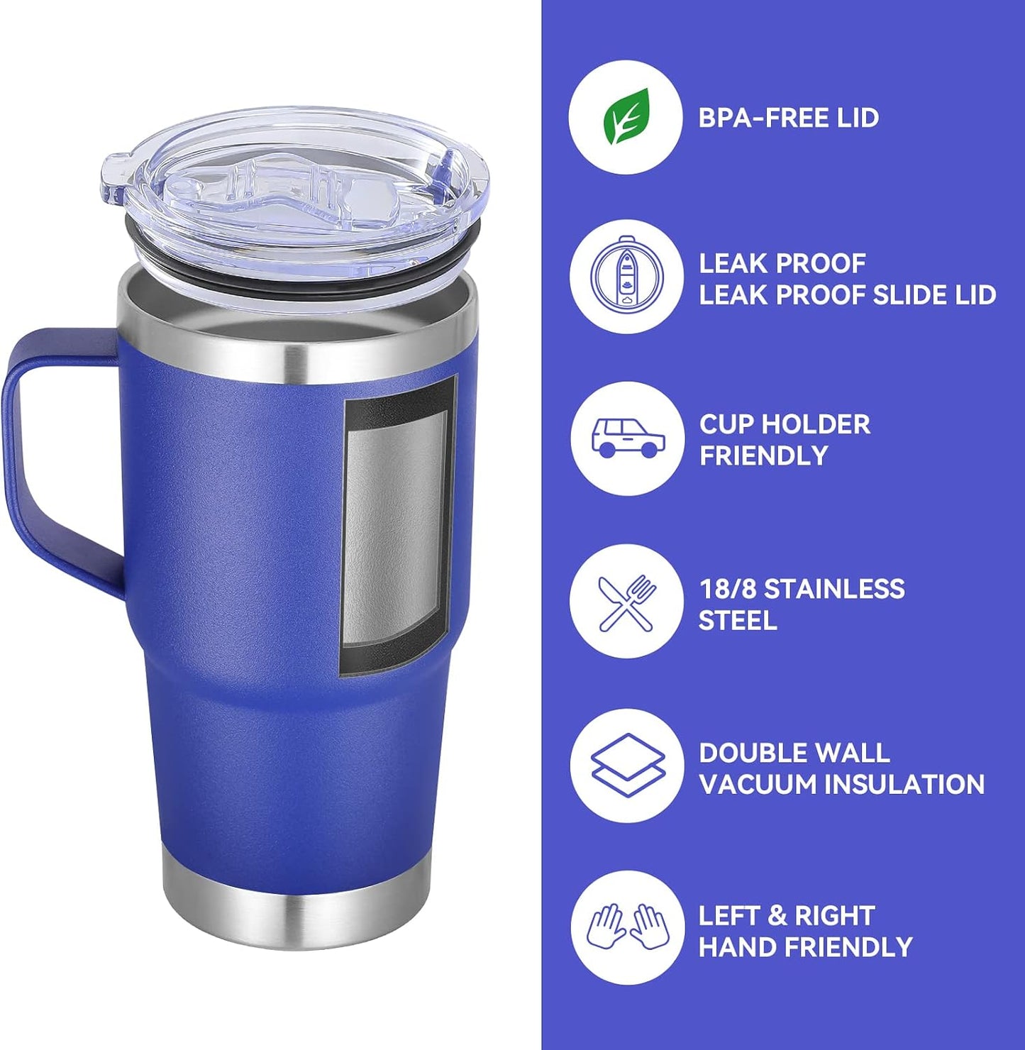 20 oz Tumbler with Handle Lid and Straw, Stainless Steel Insulated Travel Coffee Mug Spill Proof Double Wall Metal Tumbler Cup Keeps Drink Hot and Cold, Navy Blue 1 Pack
