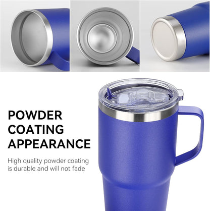 20 oz Tumbler with Handle Lid and Straw, Stainless Steel Insulated Travel Coffee Mug Spill Proof Double Wall Metal Tumbler Cup Keeps Drink Hot and Cold, Navy Blue 1 Pack