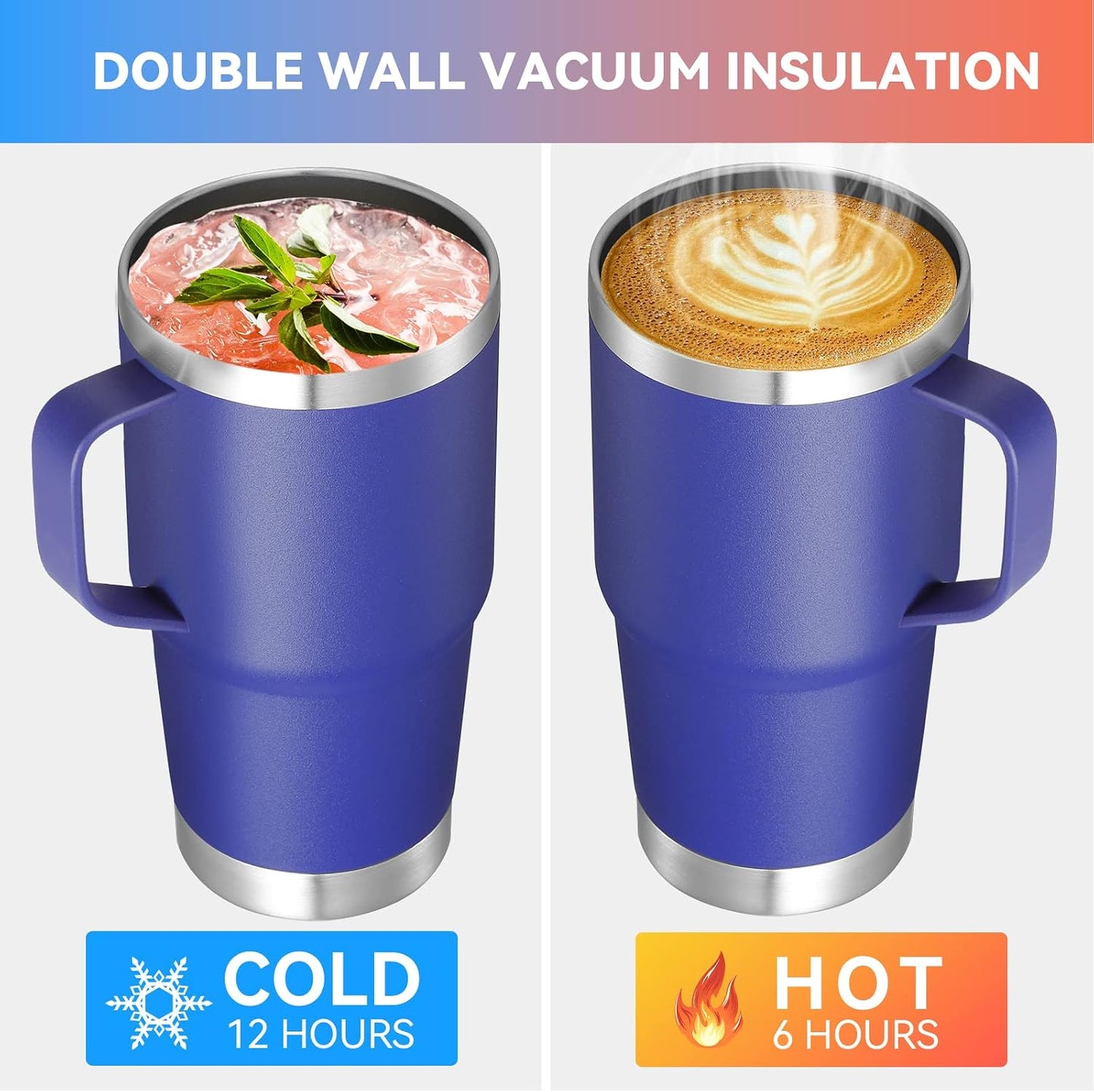 20 oz Tumbler with Handle Lid and Straw, Stainless Steel Insulated Travel Coffee Mug Spill Proof Double Wall Metal Tumbler Cup Keeps Drink Hot and Cold, Navy Blue 1 Pack