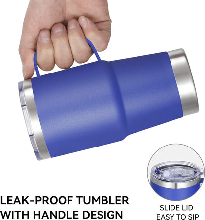 20 oz Tumbler with Handle Lid and Straw, Stainless Steel Insulated Travel Coffee Mug Spill Proof Double Wall Metal Tumbler Cup Keeps Drink Hot and Cold, Navy Blue 1 Pack