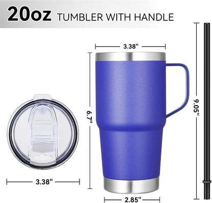 20 oz Tumbler with Handle Lid and Straw, Stainless Steel Insulated Travel Coffee Mug Spill Proof Double Wall Metal Tumbler Cup Keeps Drink Hot and Cold, Navy Blue 1 Pack
