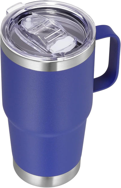 20 oz Tumbler with Handle Lid and Straw, Stainless Steel Insulated Travel Coffee Mug Spill Proof Double Wall Metal Tumbler Cup Keeps Drink Hot and Cold, Navy Blue 1 Pack