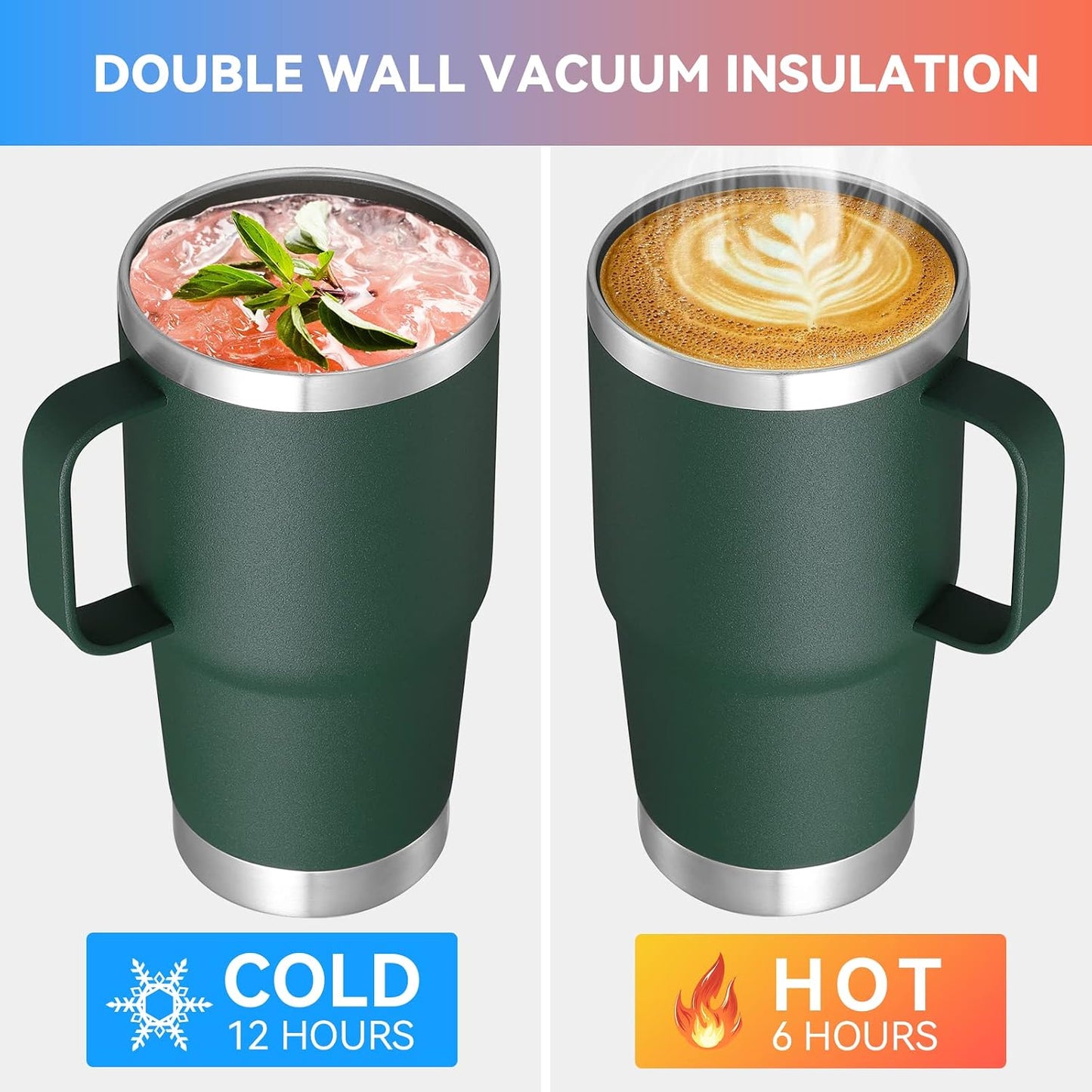 20 oz Tumbler with Handle Lid and Straw, Stainless Steel Insulated Travel Coffee Mug Spill Proof Double Wall Metal Tumbler Cup Keeps Drink Hot and Cold, Navy Blue 1 Pack