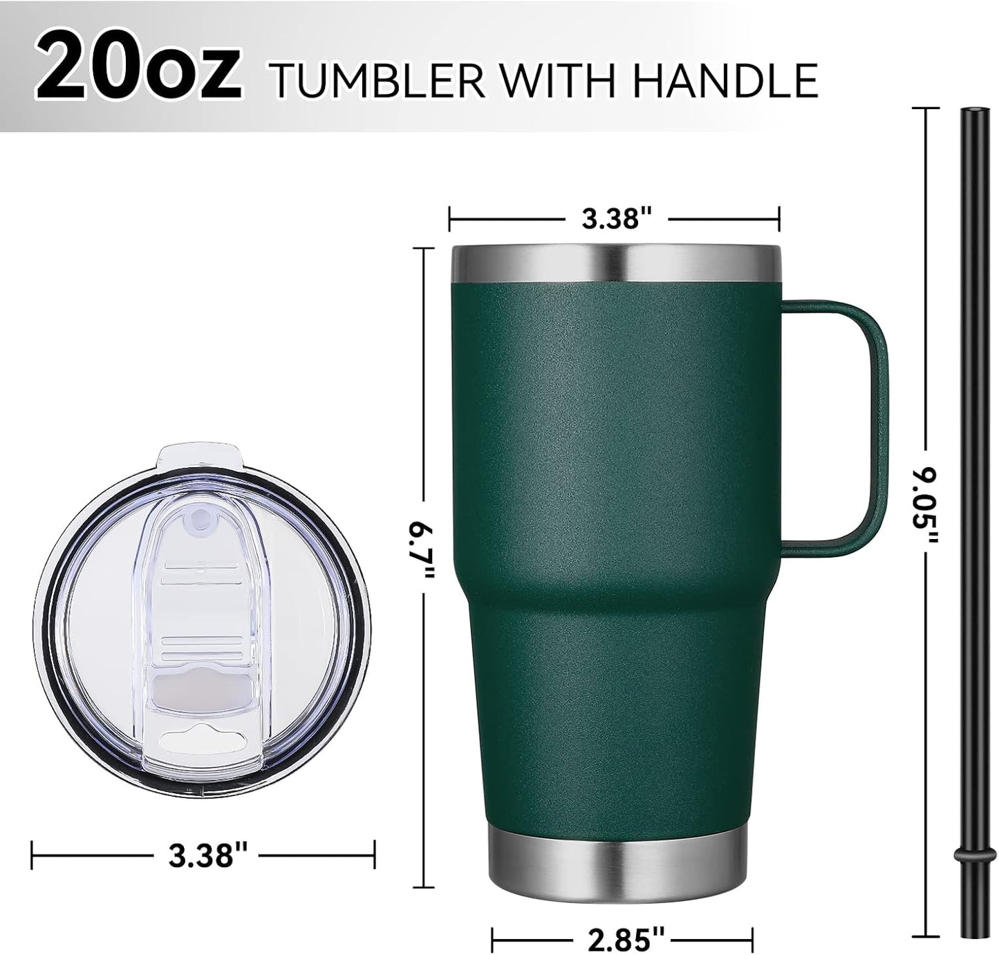 20 oz Tumbler with Handle Lid and Straw, Stainless Steel Insulated Travel Coffee Mug Spill Proof Double Wall Metal Tumbler Cup Keeps Drink Hot and Cold, Navy Blue 1 Pack