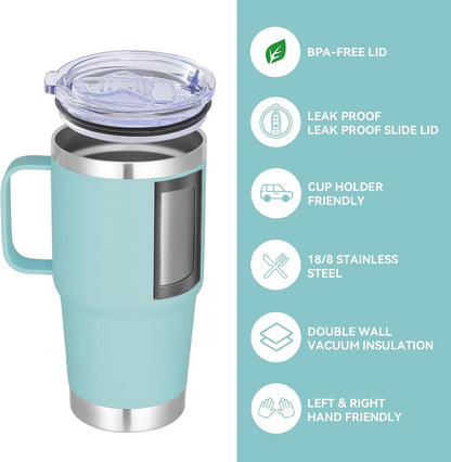 20 oz Tumbler with Handle Lid and Straw, Stainless Steel Insulated Travel Coffee Mug Spill Proof Double Wall Metal Tumbler Cup Keeps Drink Hot and Cold, Navy Blue 1 Pack
