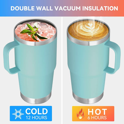 20 oz Tumbler with Handle Lid and Straw, Stainless Steel Insulated Travel Coffee Mug Spill Proof Double Wall Metal Tumbler Cup Keeps Drink Hot and Cold, Navy Blue 1 Pack