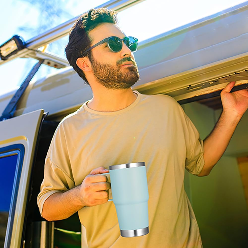 20 oz Tumbler with Handle Lid and Straw, Stainless Steel Insulated Travel Coffee Mug Spill Proof Double Wall Metal Tumbler Cup Keeps Drink Hot and Cold, Navy Blue 1 Pack