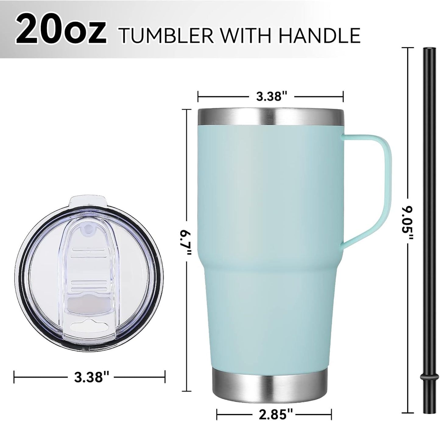 20 oz Tumbler with Handle Lid and Straw, Stainless Steel Insulated Travel Coffee Mug Spill Proof Double Wall Metal Tumbler Cup Keeps Drink Hot and Cold, Navy Blue 1 Pack