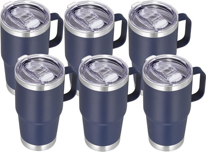 20 oz Tumbler with Handle Lid and Straw, Stainless Steel Insulated Travel Coffee Mug Spill Proof Double Wall Metal Tumbler Cup Keeps Drink Hot and Cold, Navy Blue 1 Pack