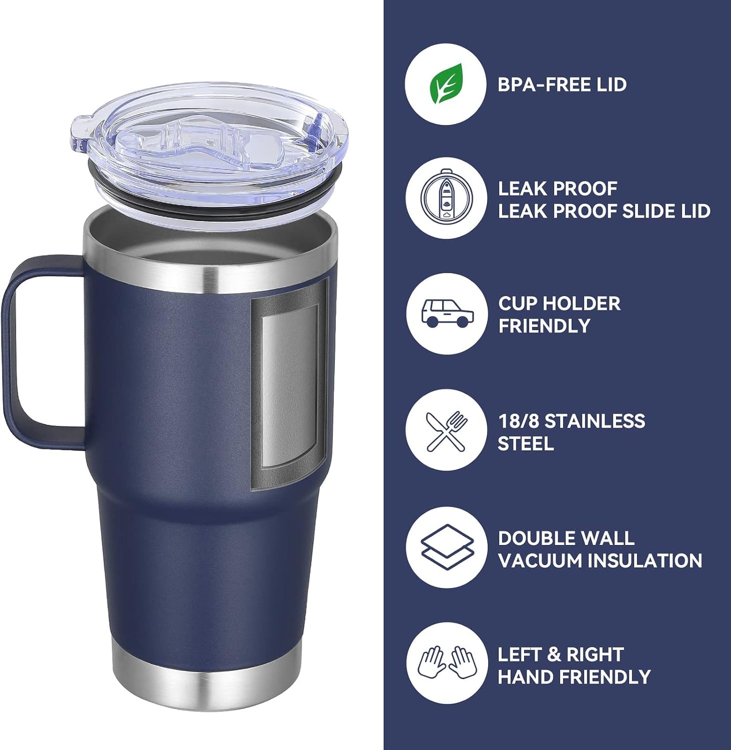 20 oz Tumbler with Handle Lid and Straw, Stainless Steel Insulated Travel Coffee Mug Spill Proof Double Wall Metal Tumbler Cup Keeps Drink Hot and Cold, Navy Blue 1 Pack