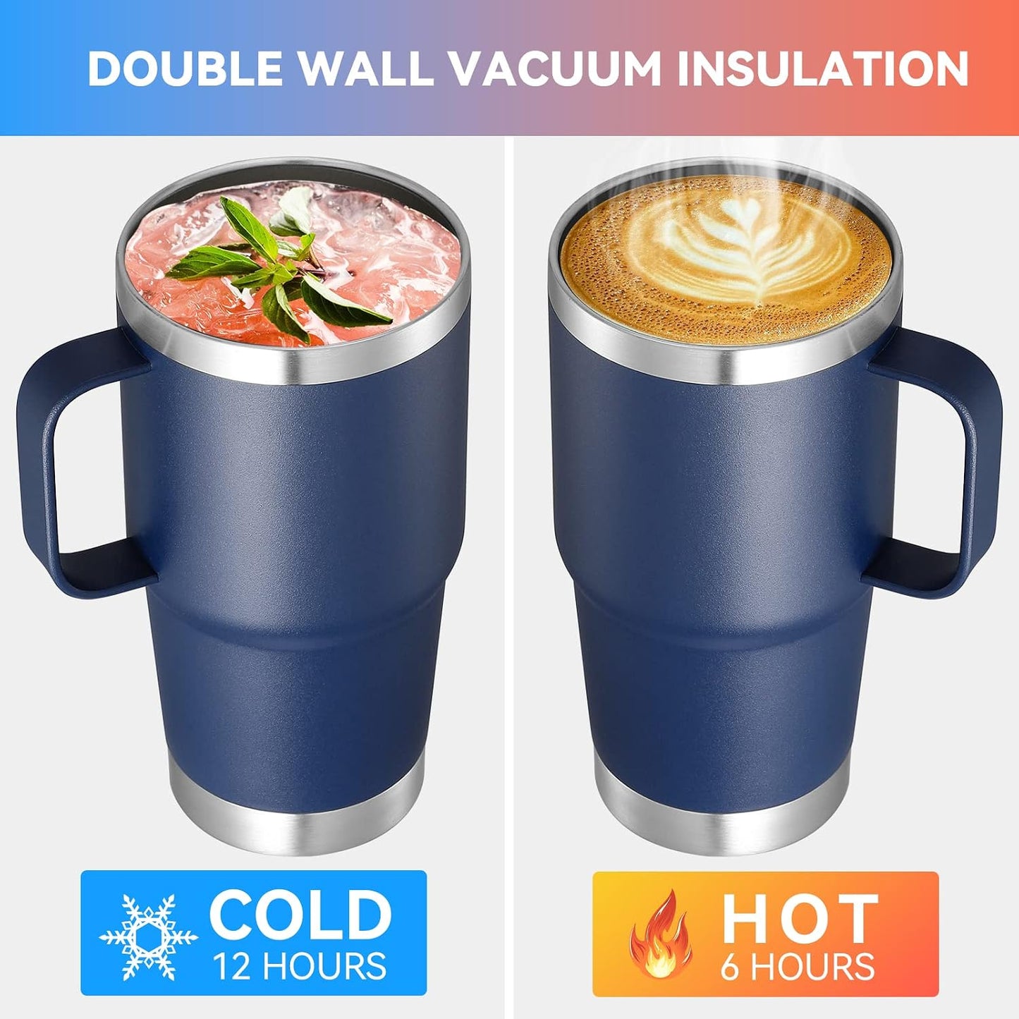 20 oz Tumbler with Handle Lid and Straw, Stainless Steel Insulated Travel Coffee Mug Spill Proof Double Wall Metal Tumbler Cup Keeps Drink Hot and Cold, Navy Blue 1 Pack