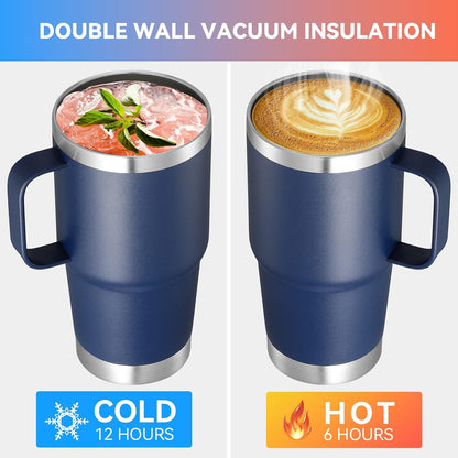 20 oz Tumbler with Handle Lid and Straw, Stainless Steel Insulated Travel Coffee Mug Spill Proof Double Wall Metal Tumbler Cup Keeps Drink Hot and Cold, Navy Blue 1 Pack