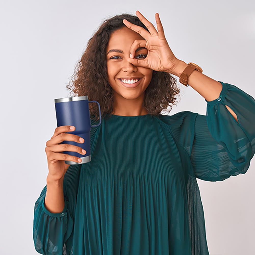 20 oz Tumbler with Handle Lid and Straw, Stainless Steel Insulated Travel Coffee Mug Spill Proof Double Wall Metal Tumbler Cup Keeps Drink Hot and Cold, Navy Blue 1 Pack
