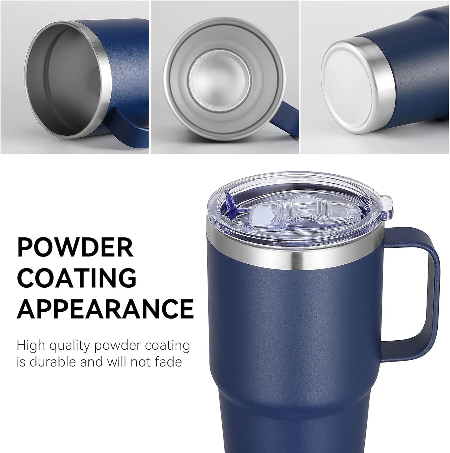 20 oz Tumbler with Handle Lid and Straw, Stainless Steel Insulated Travel Coffee Mug Spill Proof Double Wall Metal Tumbler Cup Keeps Drink Hot and Cold, Navy Blue 1 Pack