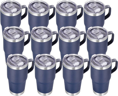 20 oz Tumbler with Handle Lid and Straw, Stainless Steel Insulated Travel Coffee Mug Spill Proof Double Wall Metal Tumbler Cup Keeps Drink Hot and Cold, Navy Blue 1 Pack