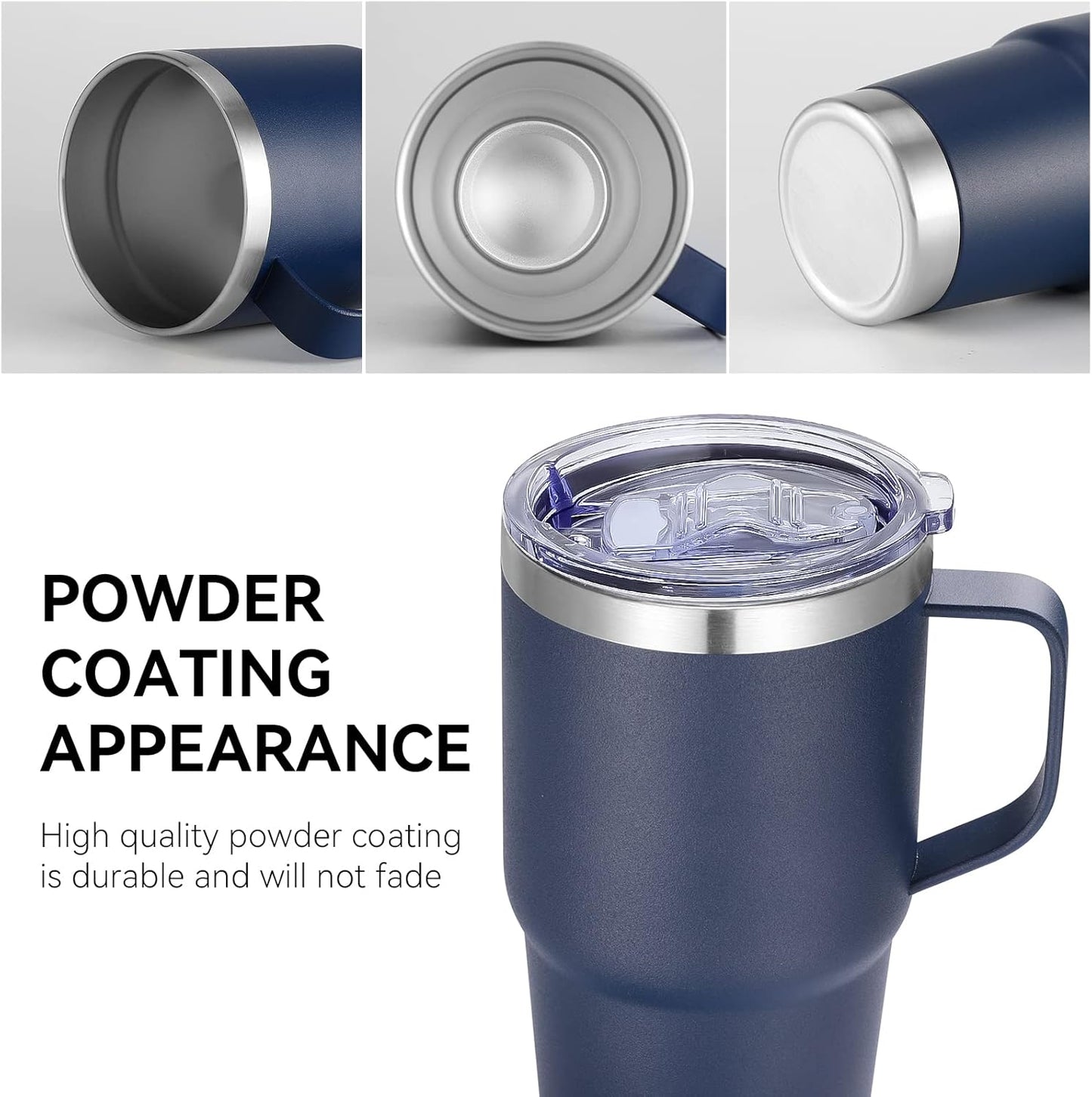 20 oz Tumbler with Handle Lid and Straw, Stainless Steel Insulated Travel Coffee Mug Spill Proof Double Wall Metal Tumbler Cup Keeps Drink Hot and Cold, Navy Blue 1 Pack