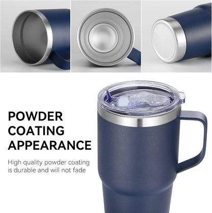 20 oz Tumbler with Handle Lid and Straw, Stainless Steel Insulated Travel Coffee Mug Spill Proof Double Wall Metal Tumbler Cup Keeps Drink Hot and Cold, Navy Blue 1 Pack