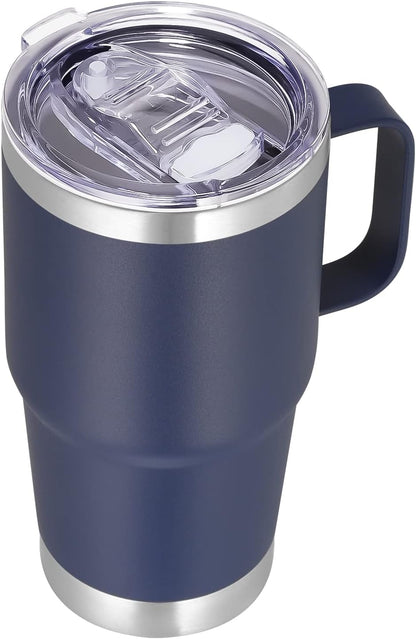 20 oz Tumbler with Handle Lid and Straw, Stainless Steel Insulated Travel Coffee Mug Spill Proof Double Wall Metal Tumbler Cup Keeps Drink Hot and Cold, Navy Blue 1 Pack