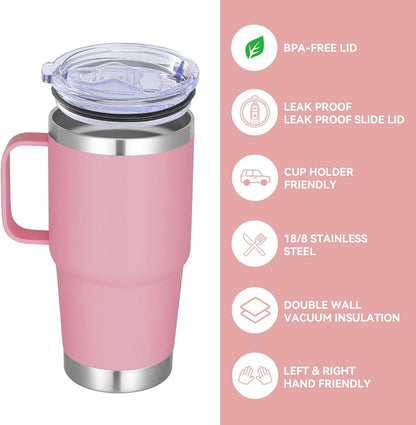 20 oz Tumbler with Handle Lid and Straw, Stainless Steel Insulated Travel Coffee Mug Spill Proof Double Wall Metal Tumbler Cup Keeps Drink Hot and Cold, Navy Blue 1 Pack