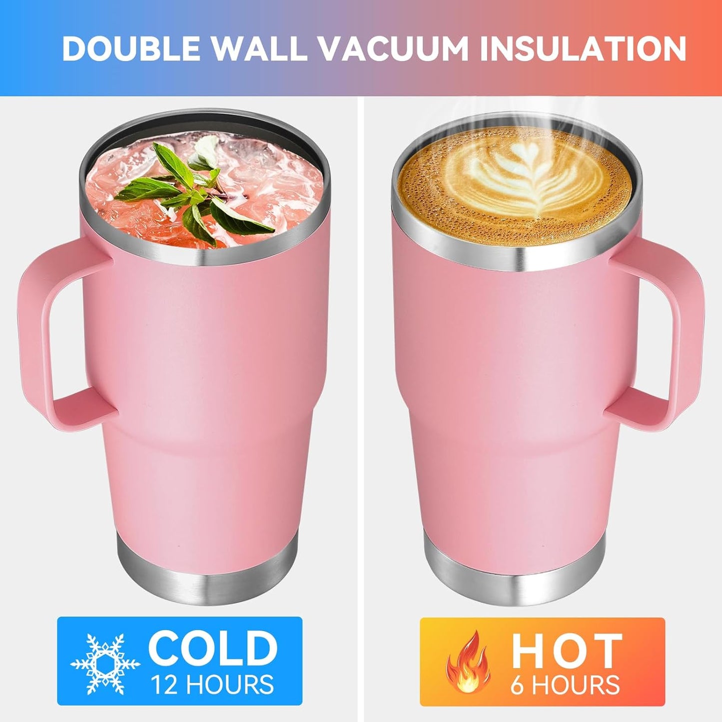20 oz Tumbler with Handle Lid and Straw, Stainless Steel Insulated Travel Coffee Mug Spill Proof Double Wall Metal Tumbler Cup Keeps Drink Hot and Cold, Navy Blue 1 Pack