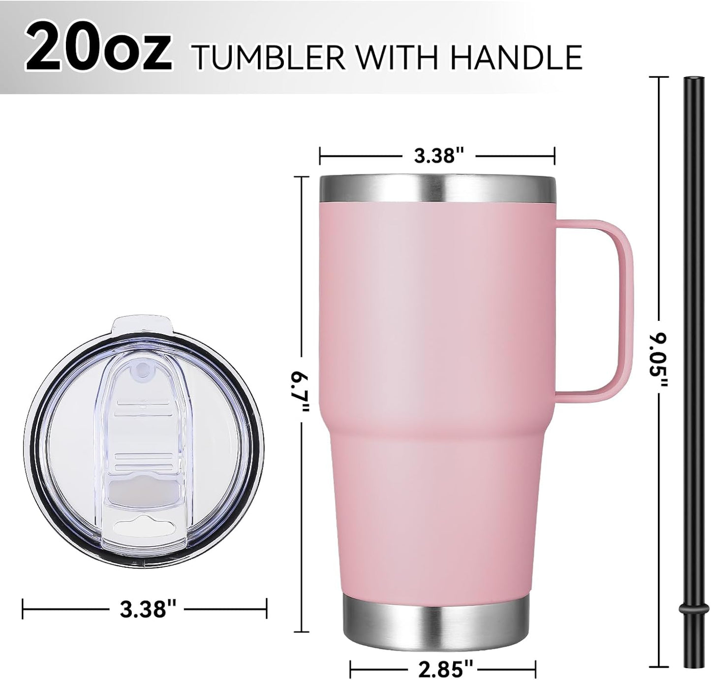20 oz Tumbler with Handle Lid and Straw, Stainless Steel Insulated Travel Coffee Mug Spill Proof Double Wall Metal Tumbler Cup Keeps Drink Hot and Cold, Navy Blue 1 Pack
