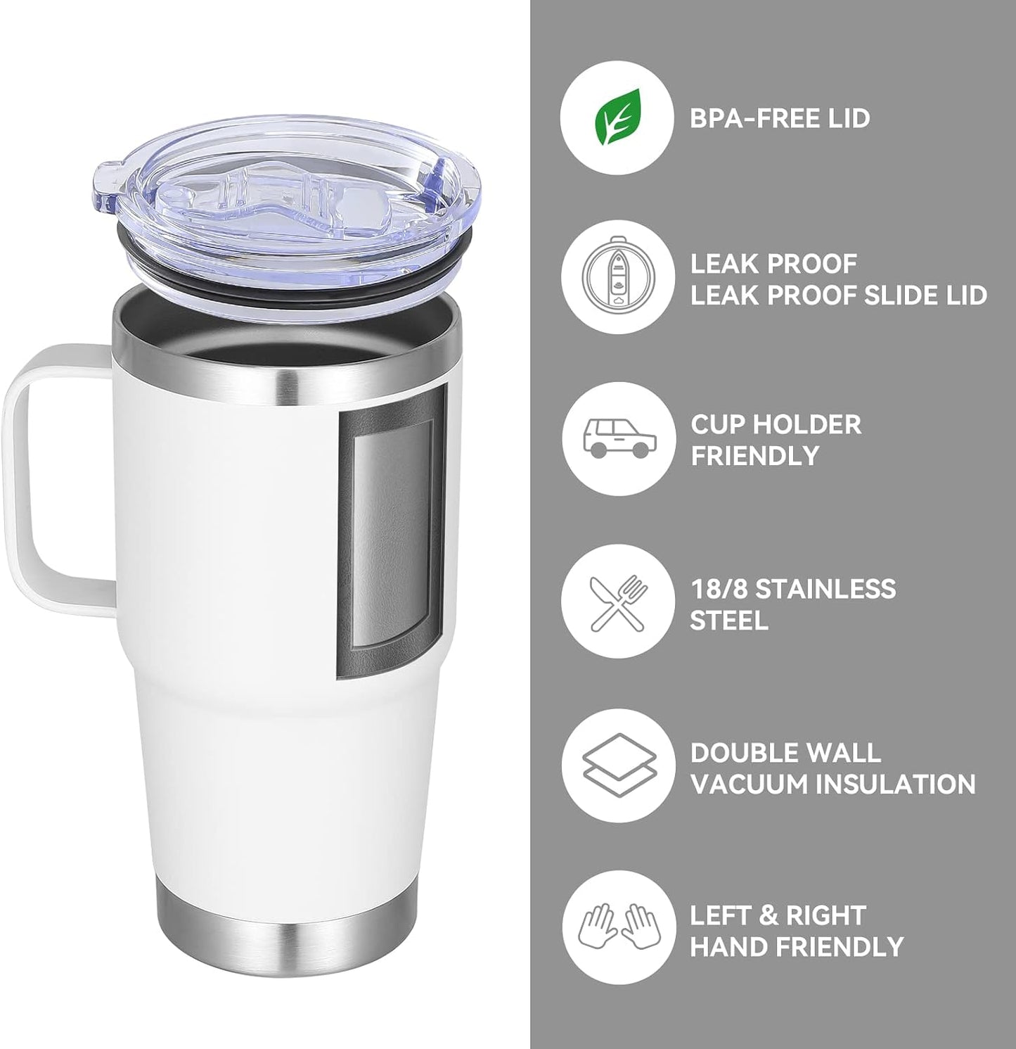 20 oz Tumbler with Handle Lid and Straw, Stainless Steel Insulated Travel Coffee Mug Spill Proof Double Wall Metal Tumbler Cup Keeps Drink Hot and Cold, Navy Blue 1 Pack