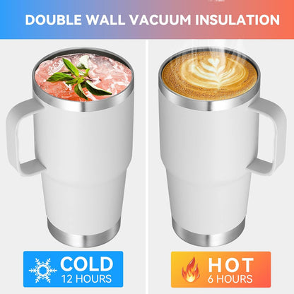20 oz Tumbler with Handle Lid and Straw, Stainless Steel Insulated Travel Coffee Mug Spill Proof Double Wall Metal Tumbler Cup Keeps Drink Hot and Cold, Navy Blue 1 Pack