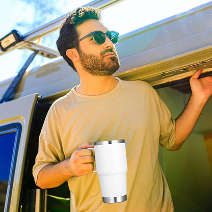 20 oz Tumbler with Handle Lid and Straw, Stainless Steel Insulated Travel Coffee Mug Spill Proof Double Wall Metal Tumbler Cup Keeps Drink Hot and Cold, Navy Blue 1 Pack