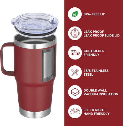 20 oz Tumbler with Handle Lid and Straw, Stainless Steel Insulated Travel Coffee Mug Spill Proof Double Wall Metal Tumbler Cup Keeps Drink Hot and Cold, Navy Blue 1 Pack