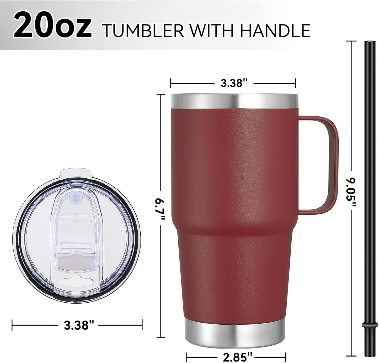 20 oz Tumbler with Handle Lid and Straw, Stainless Steel Insulated Travel Coffee Mug Spill Proof Double Wall Metal Tumbler Cup Keeps Drink Hot and Cold, Navy Blue 1 Pack