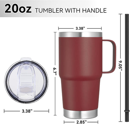 20 oz Tumbler with Handle Lid and Straw, Stainless Steel Insulated Travel Coffee Mug Spill Proof Double Wall Metal Tumbler Cup Keeps Drink Hot and Cold, Navy Blue 1 Pack